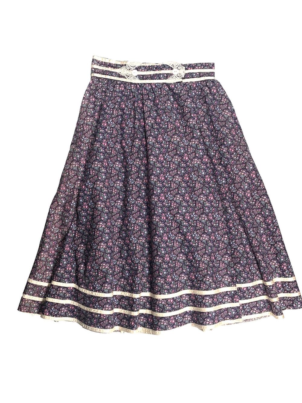 Vintage 70s Gunne Sax Jessicas Gunnies Calico Prairie Skirt Lace Cottagecore